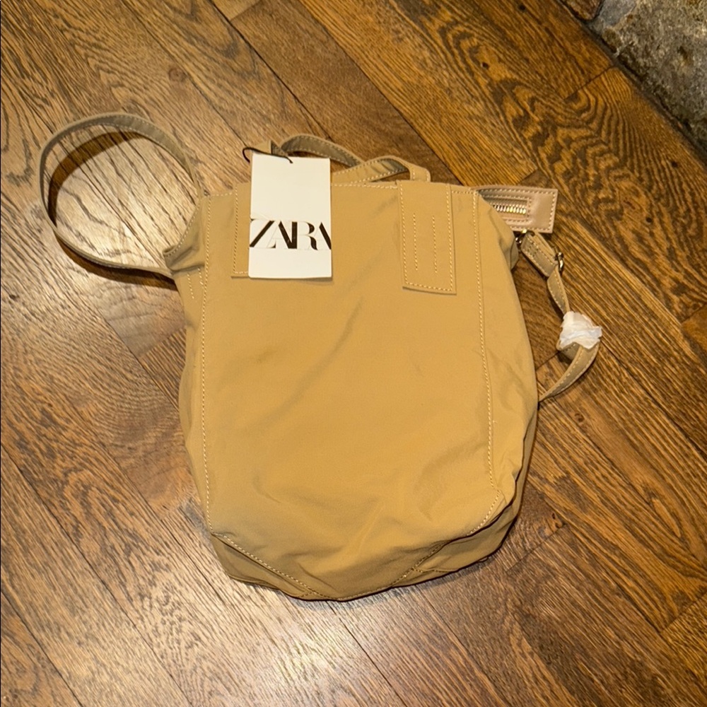 Zara Tote Bag Beige/ Tan satchel with crossbody strap NWT